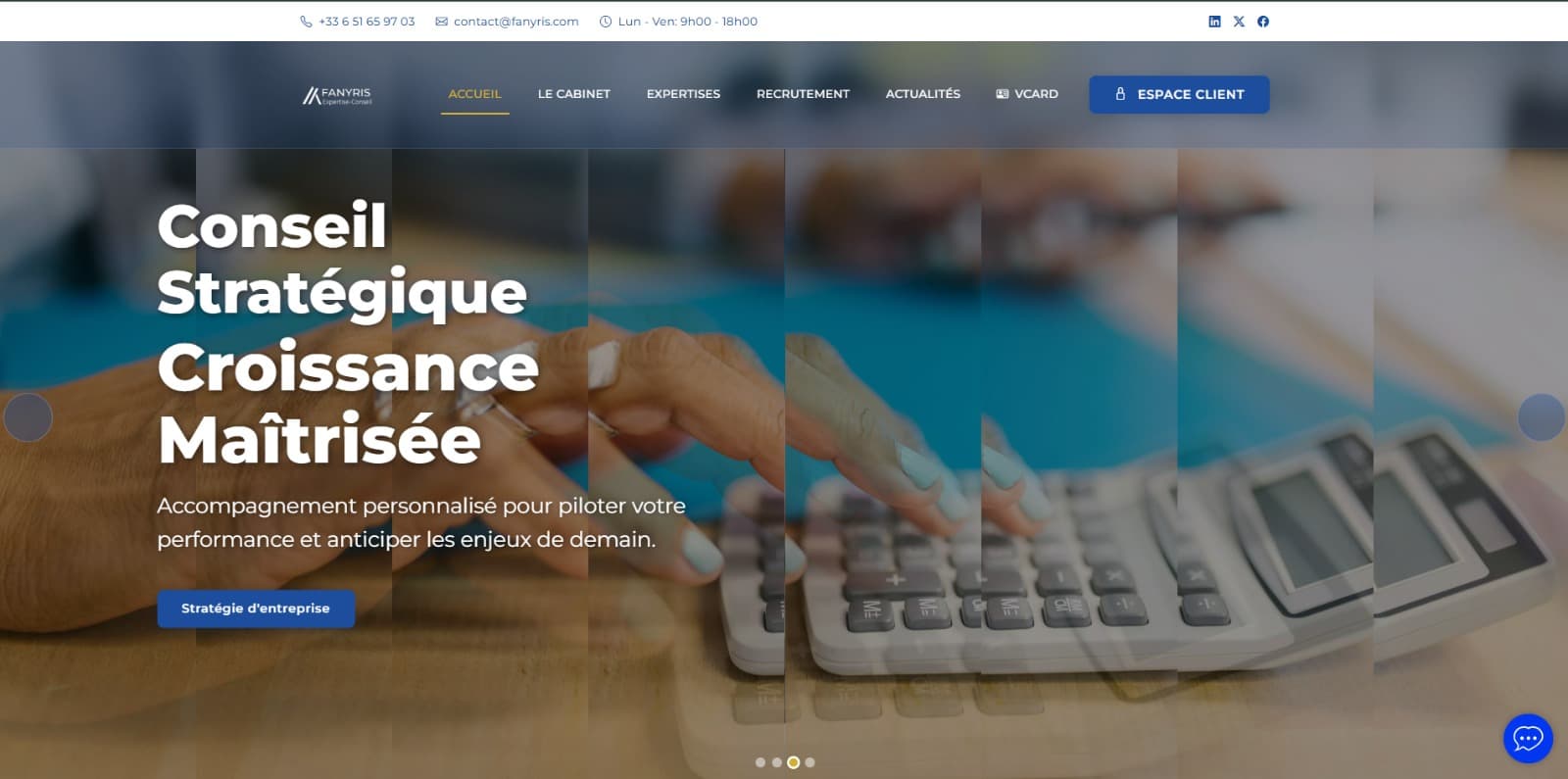 Page d'accueil du site FANYRIS Expertise-Conseil